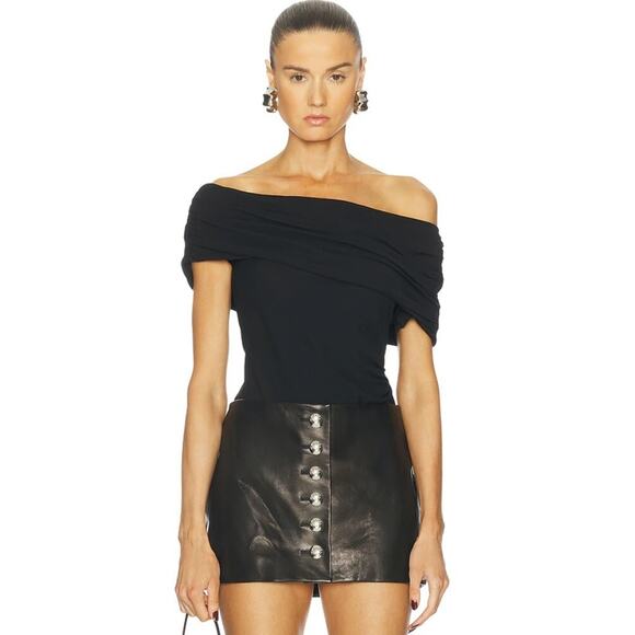 Enza Costa $328 Off The Shoulder Top Sz Small Black Foldover Silk